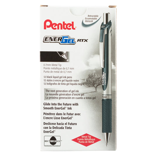 EnerGel RTX Retractable Liquid Gel Pen, (0.7mm) Metal Tip, Medium Line, Black Ink (BL77-A)