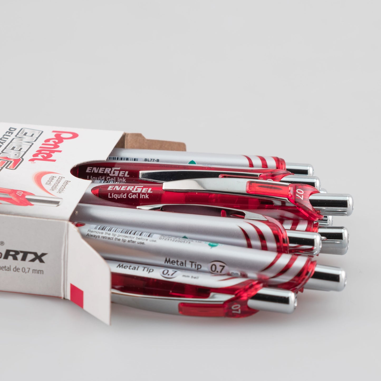 EnerGel RTX Retractable Liquid Gel Pen, (0.7mm) Metal Tip, Medium Line,Red Ink (BL77-B)
