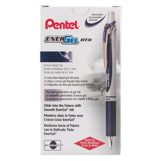 EnerGel RTX Retractable Liquid Gel Pen, (0.7mm) Metal Tip, Medium Line, Navy Blue Ink (BL77-CA)