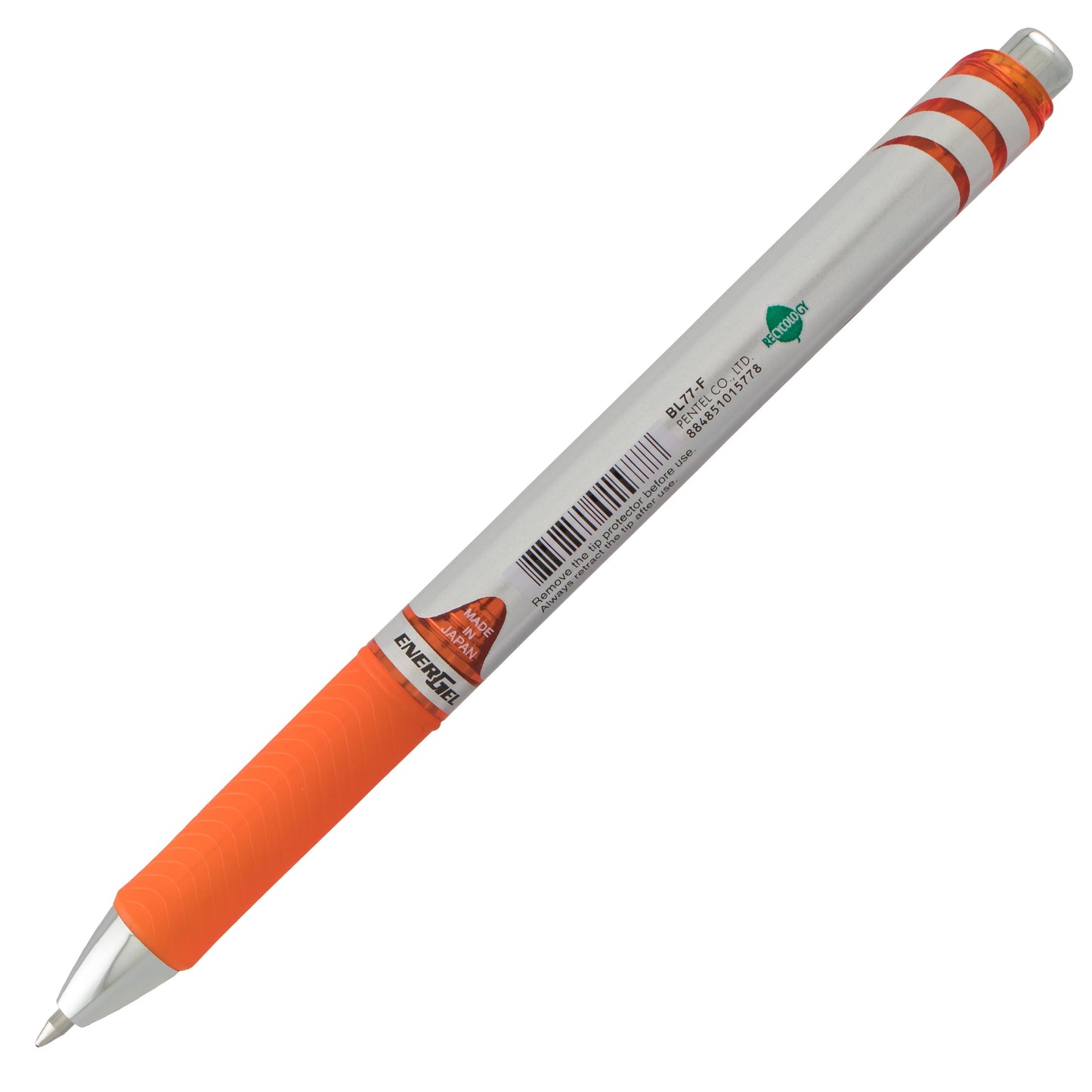 EnerGel RTX Retractable Liquid Gel Pen, (0.7mm) Metal Tip, Medium Line,Orange Ink (BL77-F)