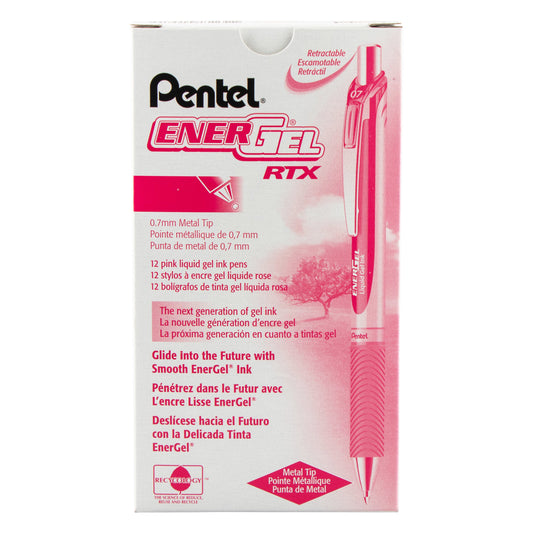 EnerGel RTX Retractable Liquid Gel Pen, (0.7mm) Metal Tip, Medium Line, Pink Ink (BL77-P)