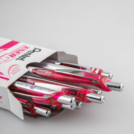 Pentel EnerGel RTX Retractable Liquid Gel Pen, (0.7mm) Metal Tip, Medium Line, Pink Ink (BL77-P)