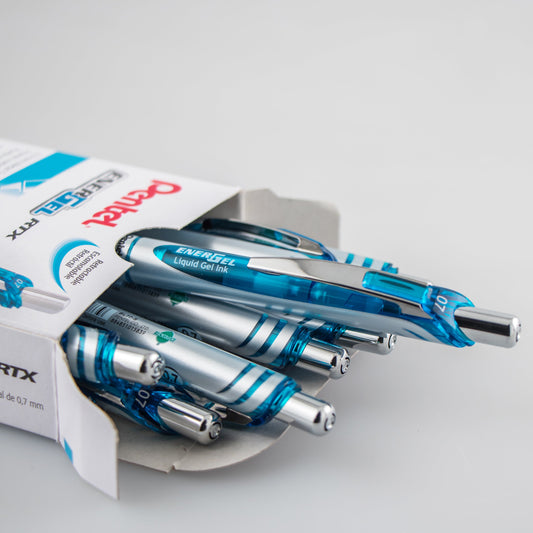 EnerGel RTX Retractable Liquid Gel Pen, (0.7mm) Metal Tip, Medium Line, Sky Blue Ink (BL77-S)