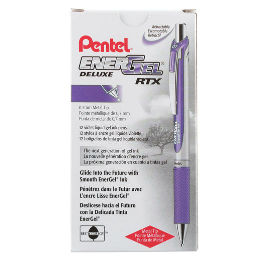 EnerGel RTX Retractable Liquid Gel Pen, (0.7mm) Metal Tip, Medium Line, Violet Ink (BL77-V)