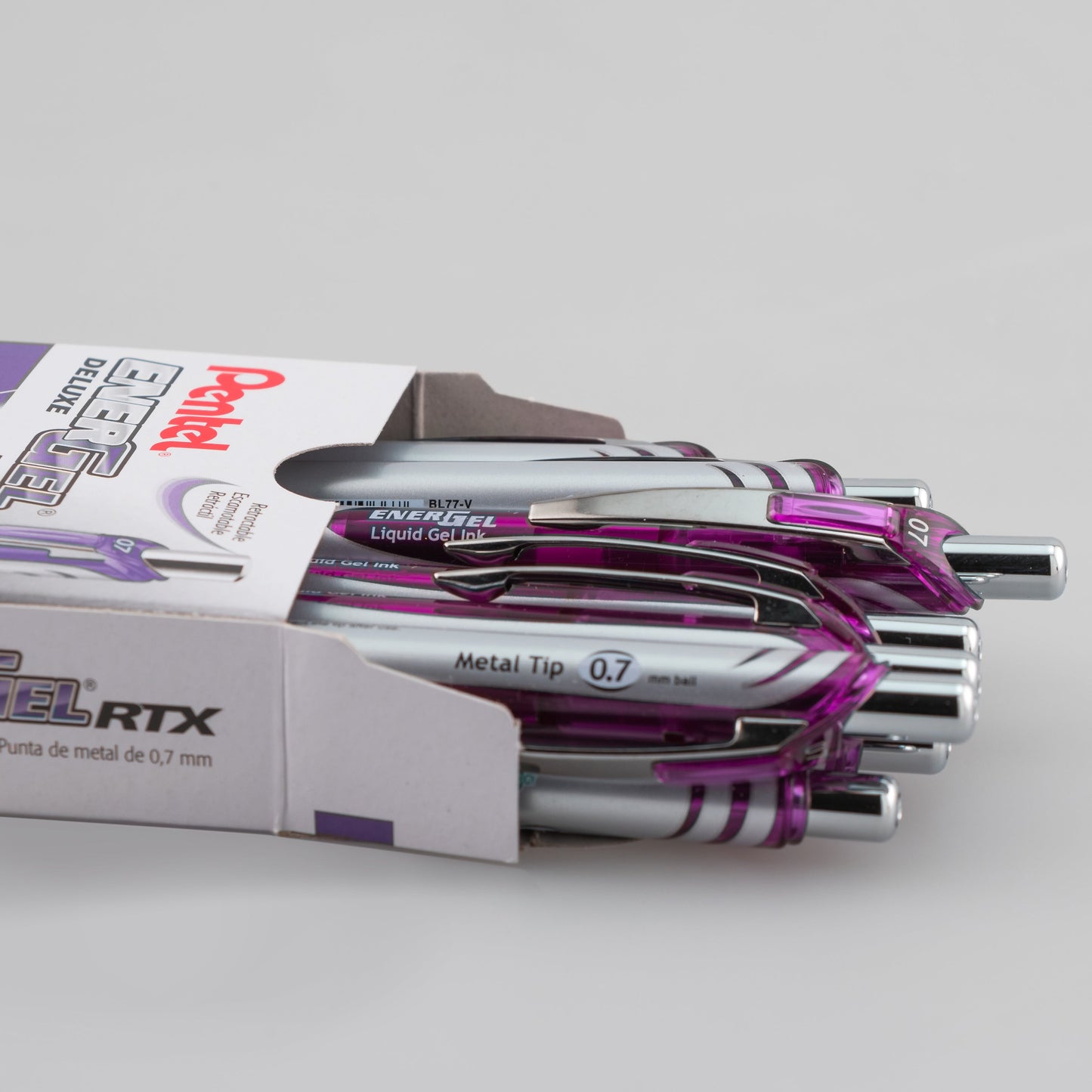 EnerGel RTX Retractable Liquid Gel Pen, (0.7mm) Metal Tip, Medium Line, Violet Ink (BL77-V)