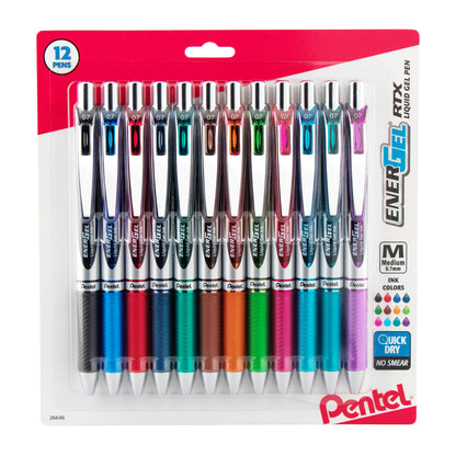 EnerGel RTX Retractable Liquid Gel Pen, (0.7mm) Medium Line, Assorted Ink (A/B/C/CA/D/E/F/K/P/S/S3/V),12-Pk (BL77BP12M)