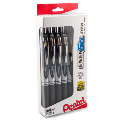 EnerGel RTX Retractable Liquid Gel Pen, (0.7mm) Metal Tip, Medium Line,0.7mm, Black Ink, 12-Pk Hanging Window Box (BL77PC12A1)