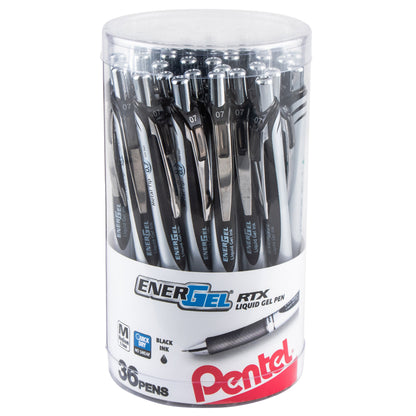 EnerGel RTX Retractable Liquid Gel Pen, (0.7mm) Metal Tip, Medium Line, Canister Black Ink, 36pk (BL77PC36A)