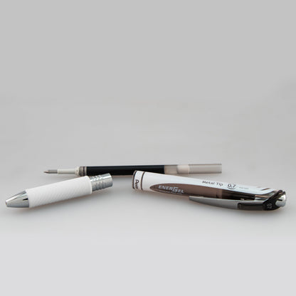 EnerGel Pearl Retractable Liquid Gel Pen, (0.7mm) Metal Tip, Medium Line, Black Accent, Black Ink (BL77PW-A)