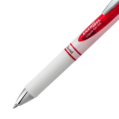 EnerGel Pearl Retractable Liquid Gel Pen, (0.7mm) Metal Tip, Medium Line, Red Accent, Red Ink (BL77PW-B)