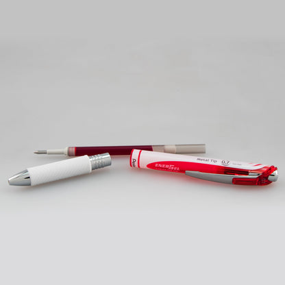 EnerGel Pearl Retractable Liquid Gel Pen, (0.7mm) Metal Tip, Medium Line, Red Accent, Red Ink (BL77PW-B)