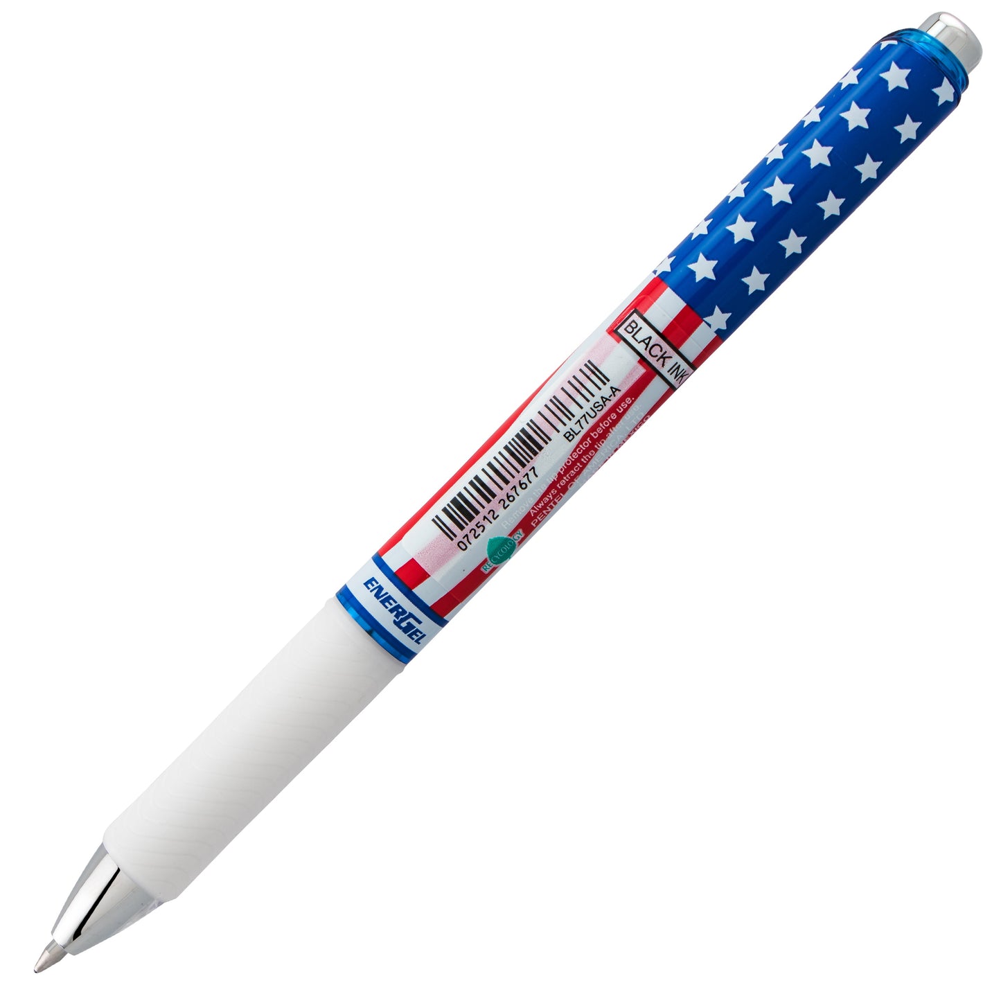 EnerGel RTX Retractable Liquid Gel Pen, Flag Barrel, (0.7mm) Metal Tip, Medium Line, Black Ink (BL77USA-A)