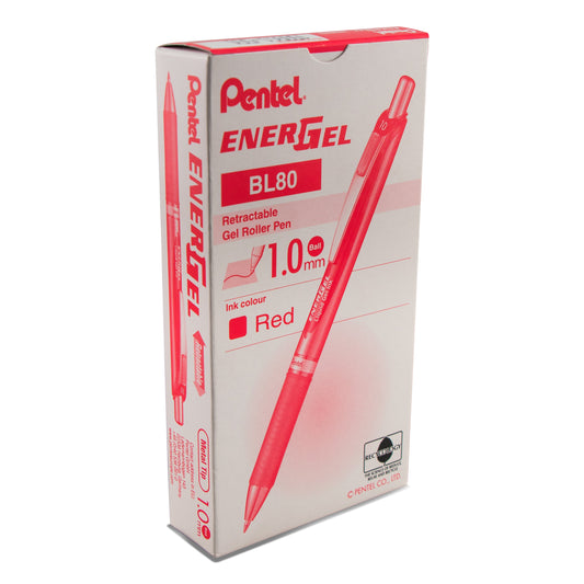 EnerGel RTX Retractable Liquid Gel Pen, (1.0mm) Metal Tip, Bold Line, Red Ink (BL80-B)