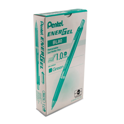 EnerGel RTX Retractable Liquid Gel Pen, (1.0mm) Metal Tip, Bold Line, Green Ink (BL80-D)