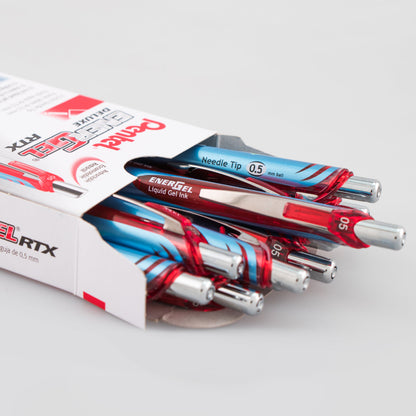 EnerGel RTX Retractable Liquid Gel Pen, (0.5mm) Needle Tip, Fine Line, Red Ink (BLN75-B)