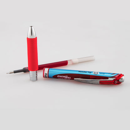 EnerGel RTX Retractable Liquid Gel Pen, (0.5mm) Needle Tip, Fine Line, Red Ink (BLN75-B)