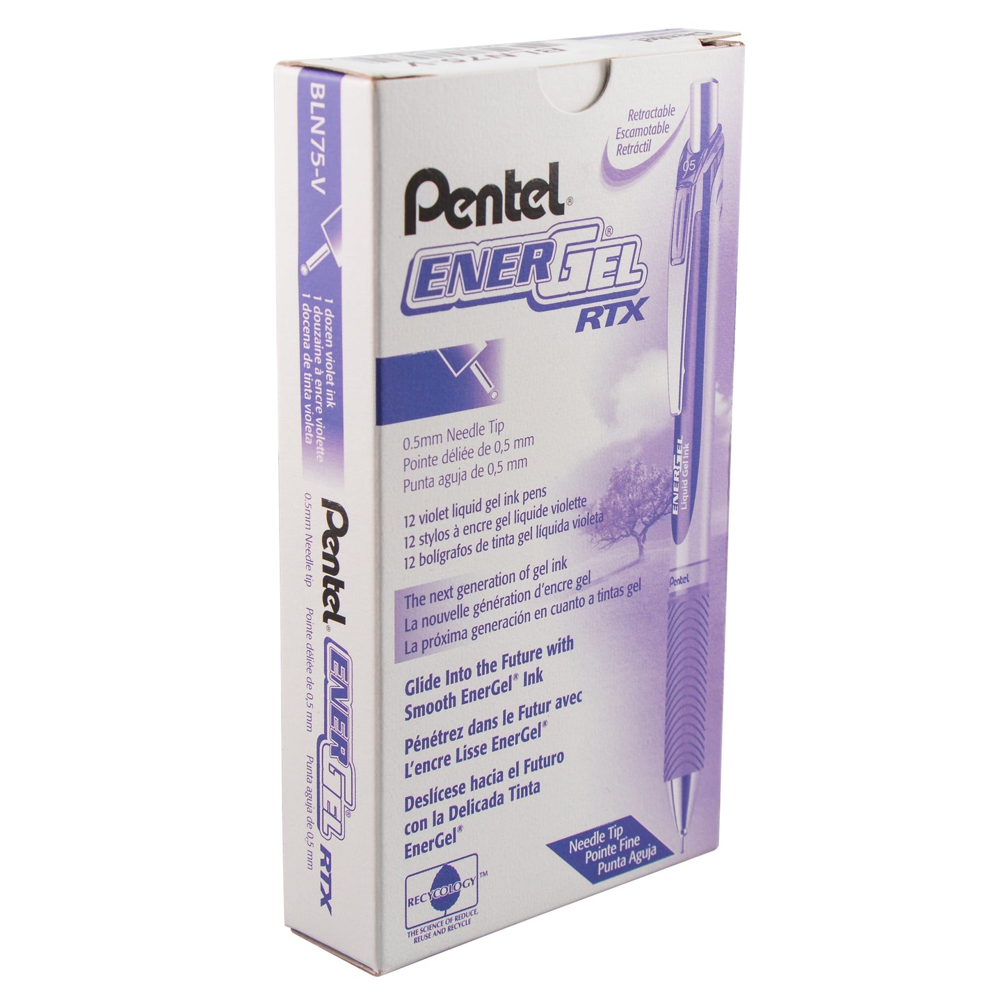 EnerGel RTX Retractable Liquid Gel Pen, (0.5mm) Needle Tip, Fine Line, Violet Ink (BLN75-V)