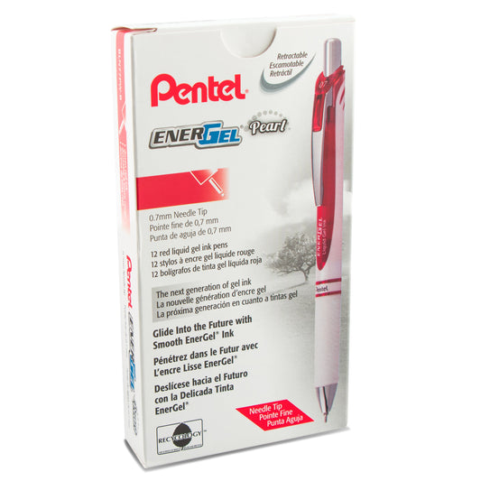 EnerGel Pearl Retractable Liquid Gel Pen, (0.7mm) Needle Tip, Medium Line, Red Ink (BLN77PW-B)