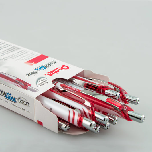 EnerGel Pearl Retractable Liquid Gel Pen, (0.7mm) Needle Tip, Medium Line, Red Ink (BLN77PW-B)