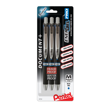EnerGel PRO Permanent Gel Pen, (0.7mm) Medium Line, Blue Ink, 3-Pk (BLP77BP3C)