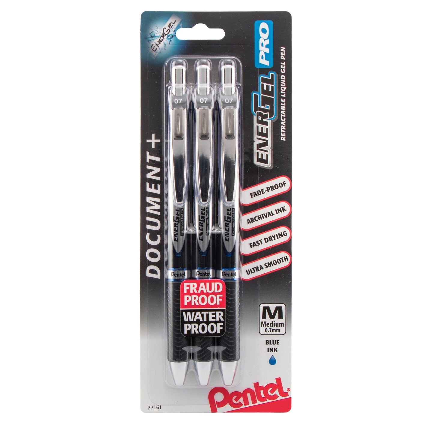 EnerGel PRO Permanent Gel Pen, (0.7mm) Medium Line, Blue Ink, 3-Pk (BLP77BP3C)