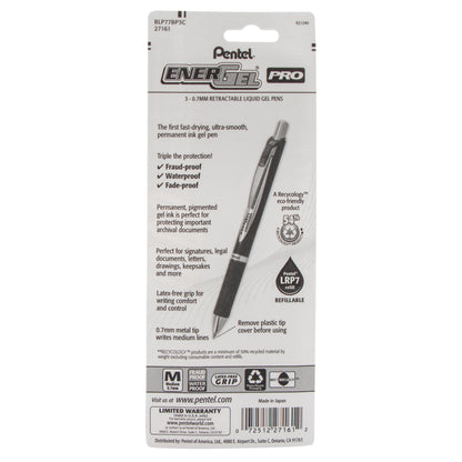 EnerGel PRO Permanent Gel Pen, (0.7mm) Medium Line, Blue Ink, 3-Pk (BLP77BP3C)