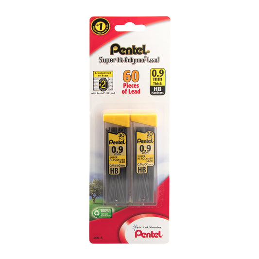 Super Hi-Polymer Lead Refill (0.9mm) Thick, HB, 30 pcs/Tube 2-Pk (C29BPHB2)