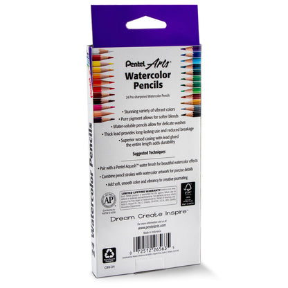 Pentel Arts Watercolor Pencil Set - Assorted Colors, 24-Pack (CB9-24)