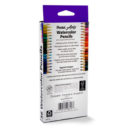 Pentel Arts Watercolor Pencil Set - Assorted Colors, 36-Pack (CB9-36)