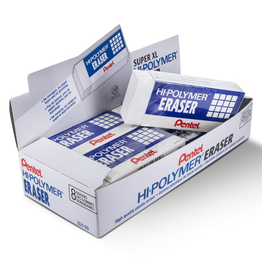 Pentel Hi-Polymer Block Eraser, Super XL White, Open Stock (8-pc) (ZEH-99)